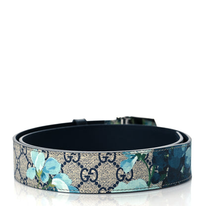 Gucci GG Supreme Monogram Blooms Plaque Belt 85 34 Blue 3 of 6