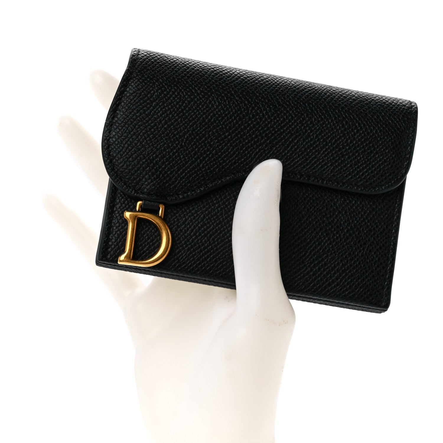 Christian Dior Grained Calfskin Saddle 5-Gusset Card Holder Black 2 of 11