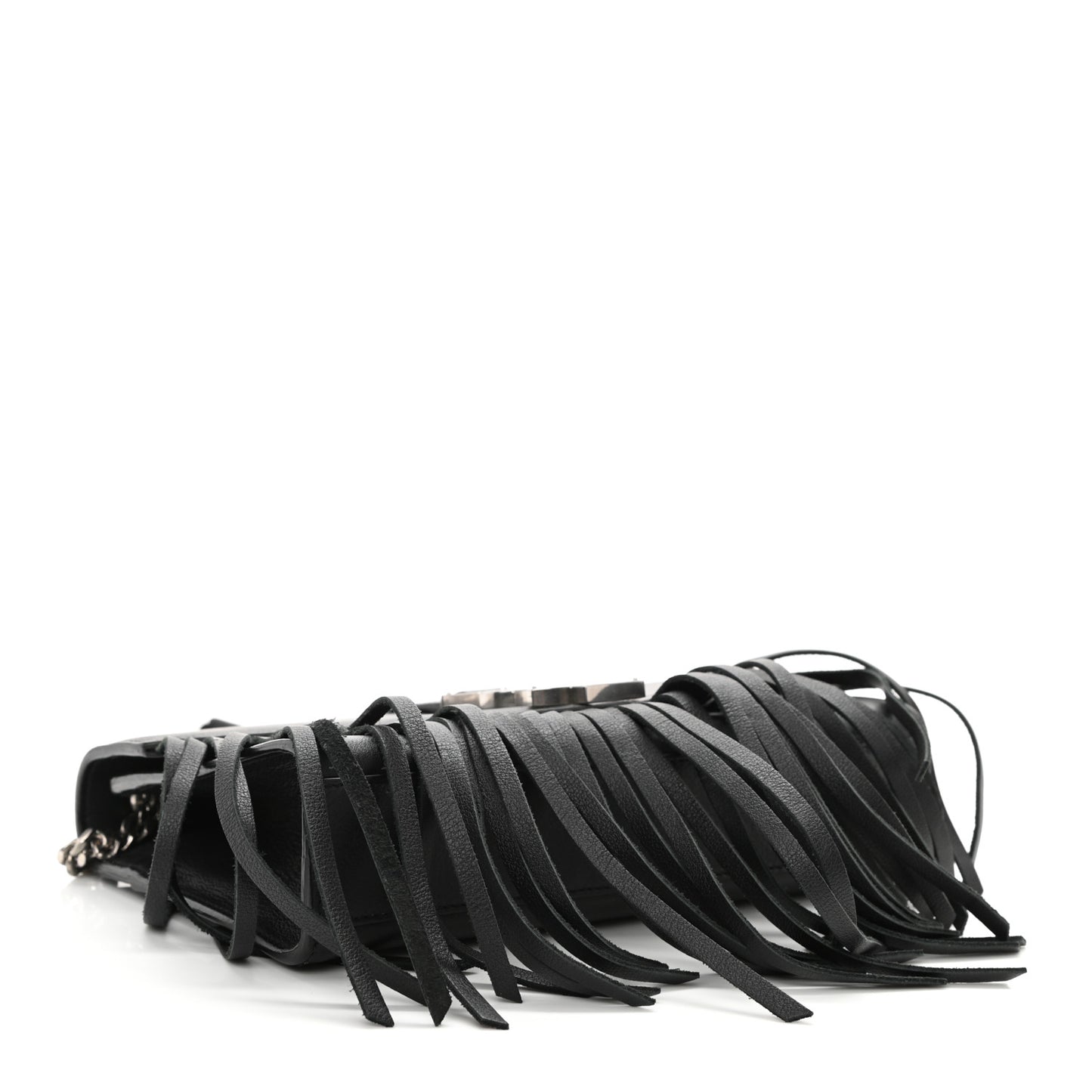 Calfskin Fringe Small Monogram Satchel Black