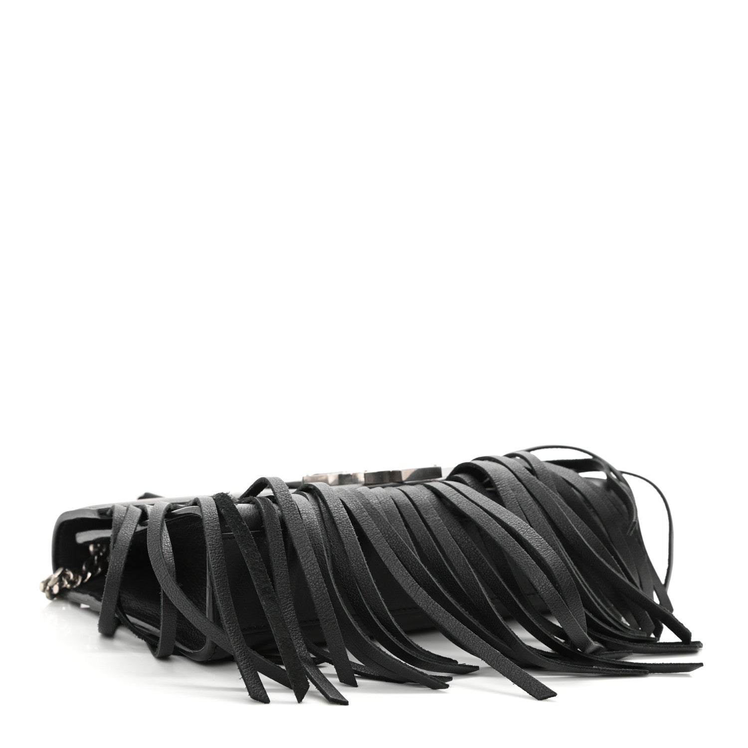 Saint Laurent Calfskin Fringe Small Monogram Satchel Black 4 of 9