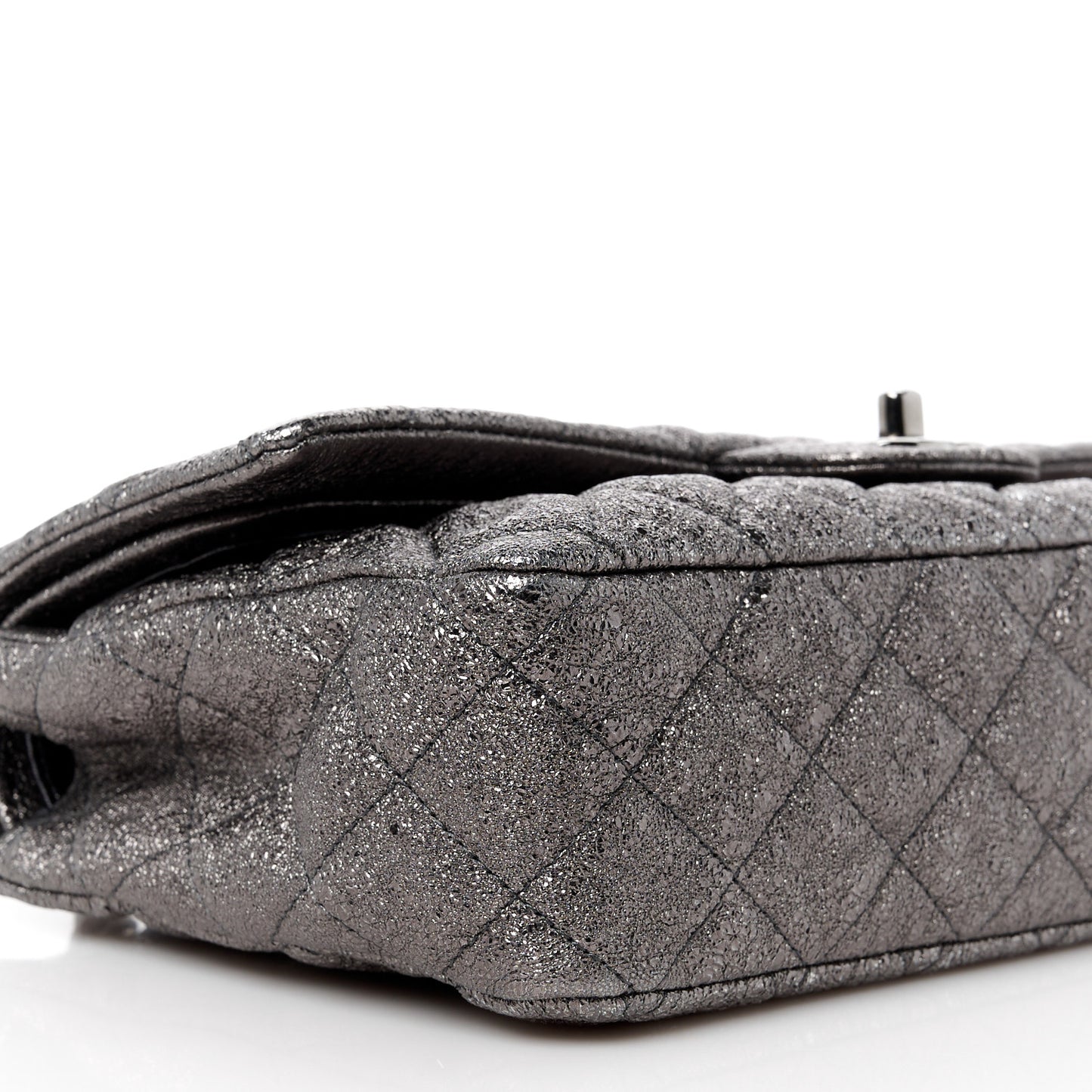 Metallic Crackled Calfskin Medium Double Flap Dark Silver