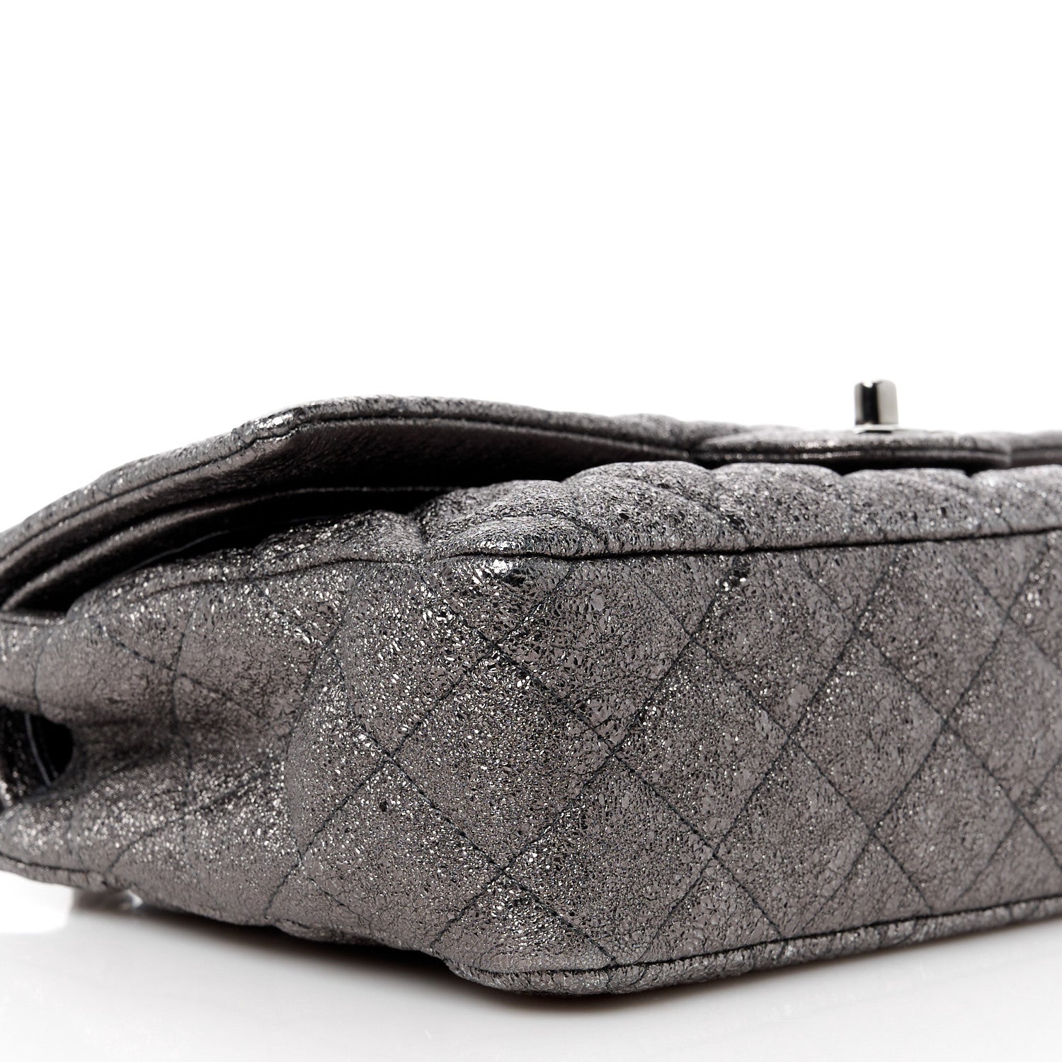 Chanel Metallic Crackled Calfskin Medium Double Flap Dark Silver 10 of 11
