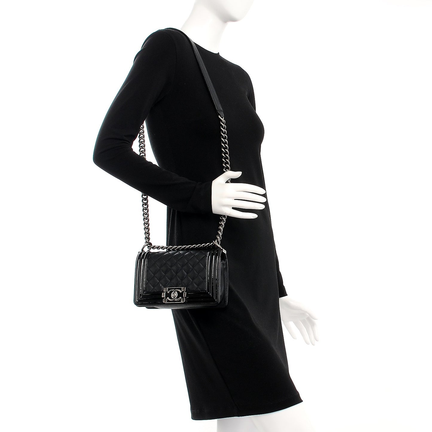 Goatskin Quilted Patent Small Duo Boy Flap Black
