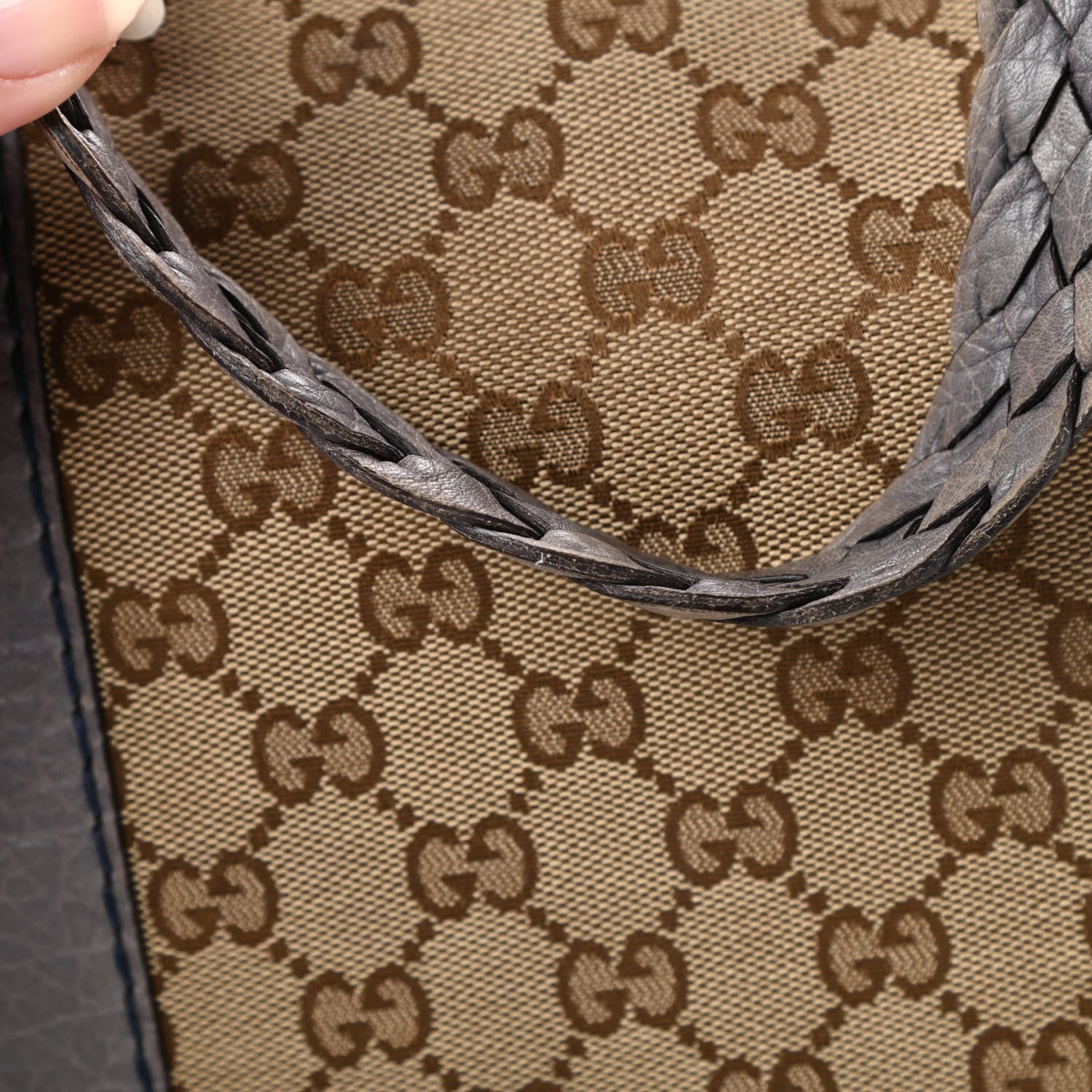 Gucci Monogram Medium Bamboo Bar Tote Blue 12 of 13