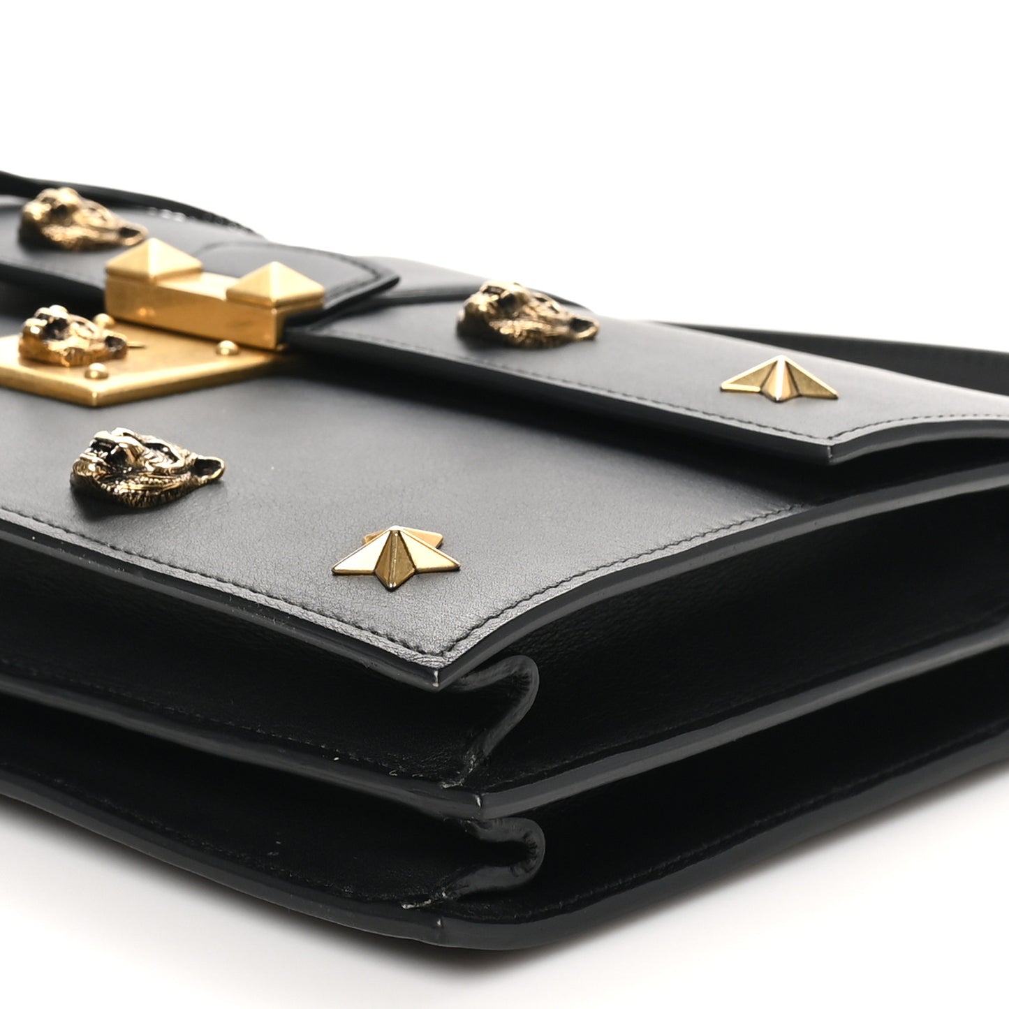Calfskin Medium Cat Lock Top Handle Bag Black
