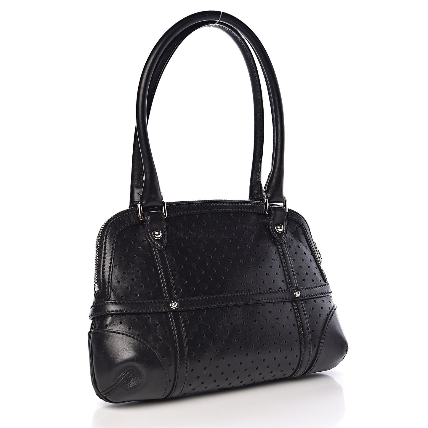 Perforated Calfskin Reins Tote Black