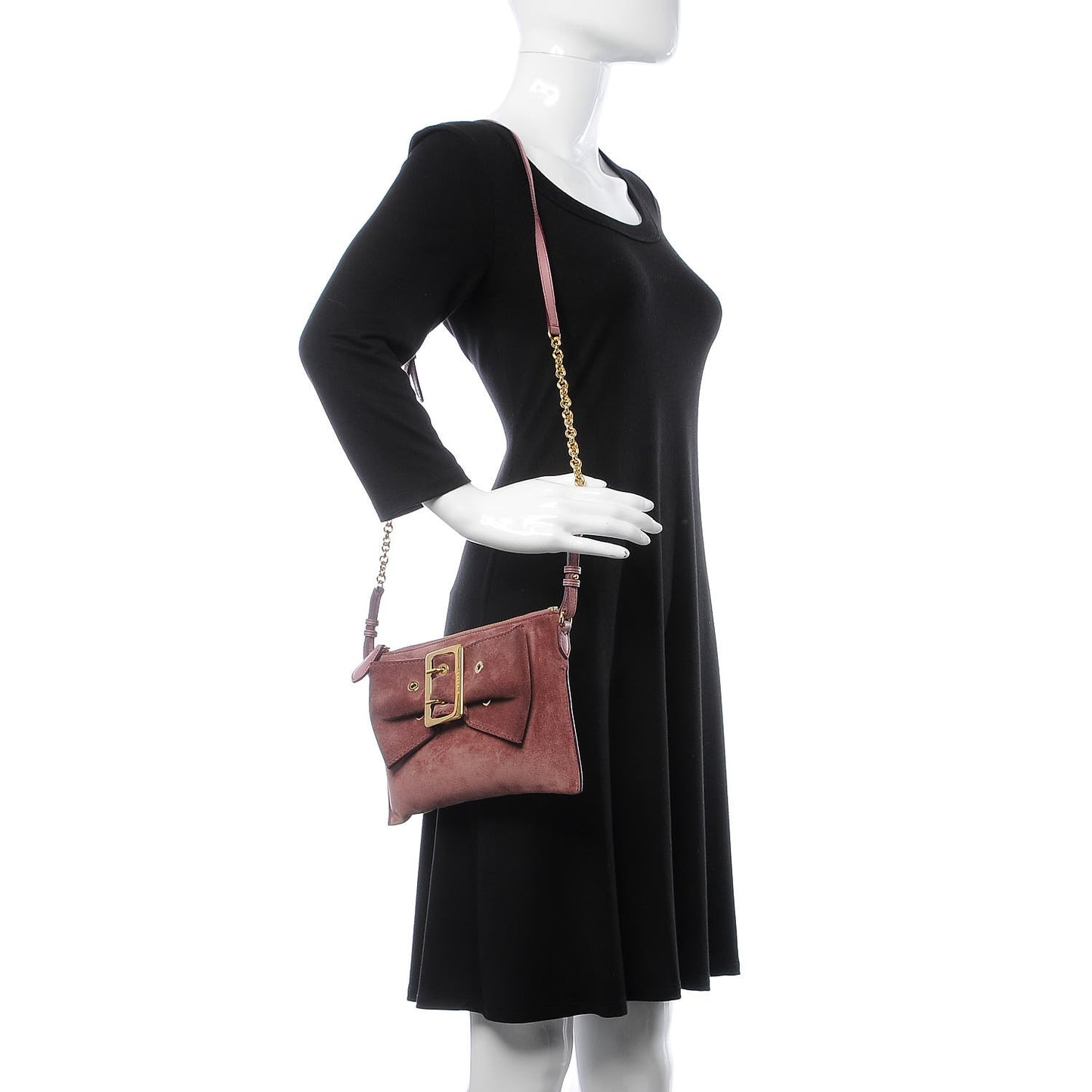 Suede Buckled Bow Clutch Bag Pink
