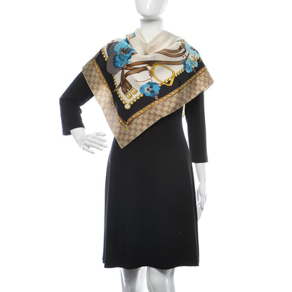 Gucci Silk Twill GG Monogram New Panshie Square Scarf Black Sky Blue 2 of 5
