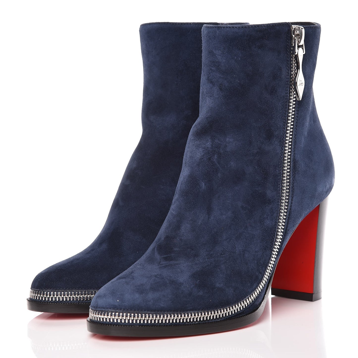 Veau Velours Telezip 85 Ankle Bootie 36 Marine Black Lucido