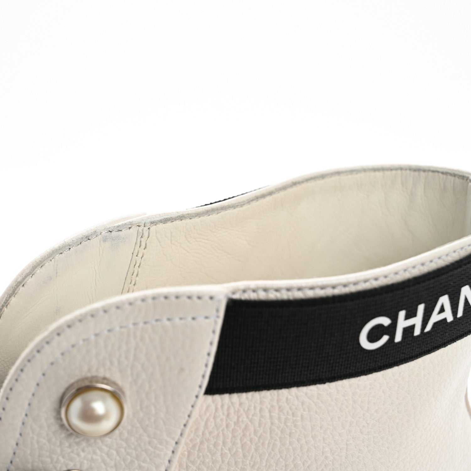 Chanel Pearly Calfskin Patent Calfskin Quilted Lace Up Boots 41 White Light Gray Black 12 of 14