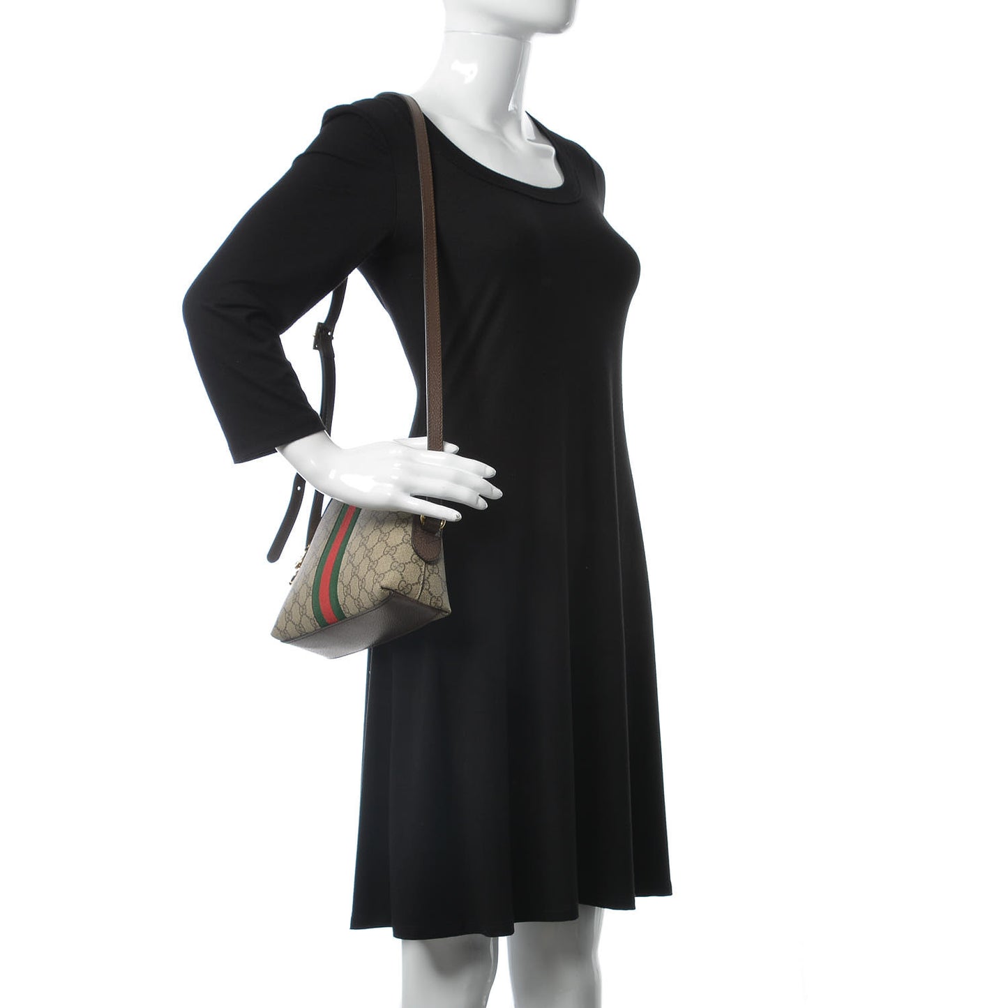 GG Supreme Monogram Textured Dollar Calfskin Web Small Ophidia Dome Shoulder Bag Beige Ebony New Acero
