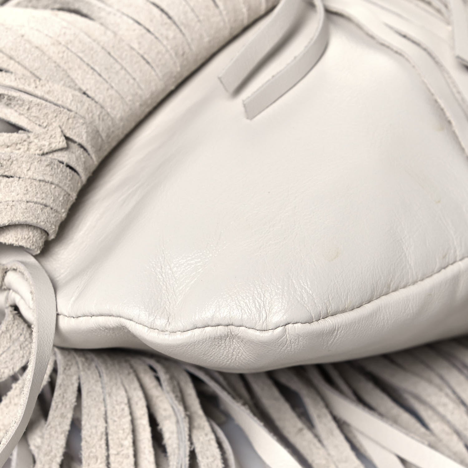 Saint Laurent Calfskin Small Emmanuelle Fringe Hobo Bag White 9 of 12