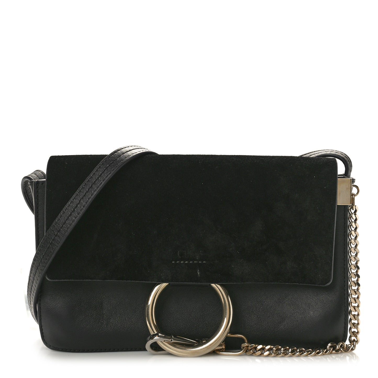 Suede Calfskin Small Faye Shoulder Bag Black