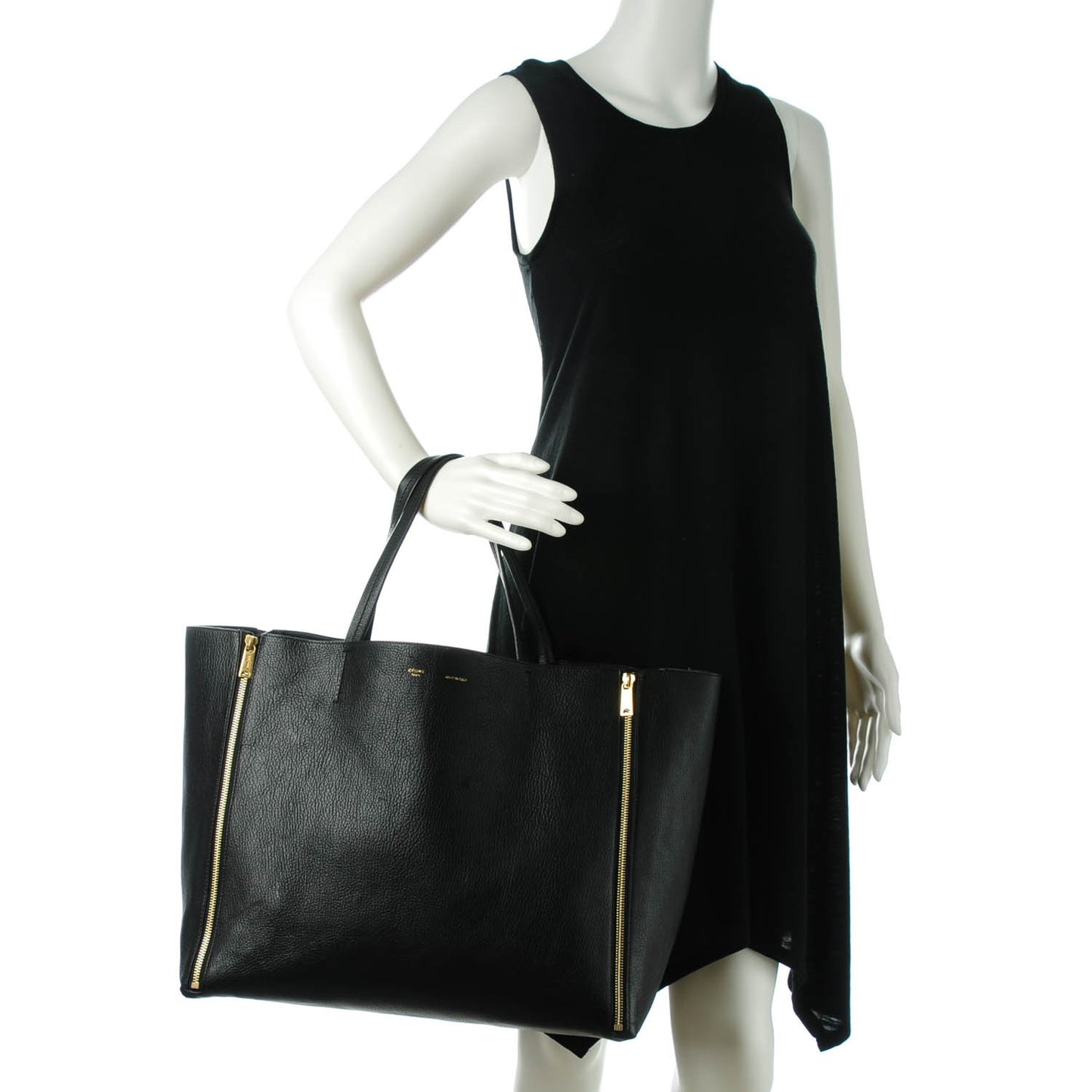 Goatskin Horizontal Zipper Gusset Cabas Black
