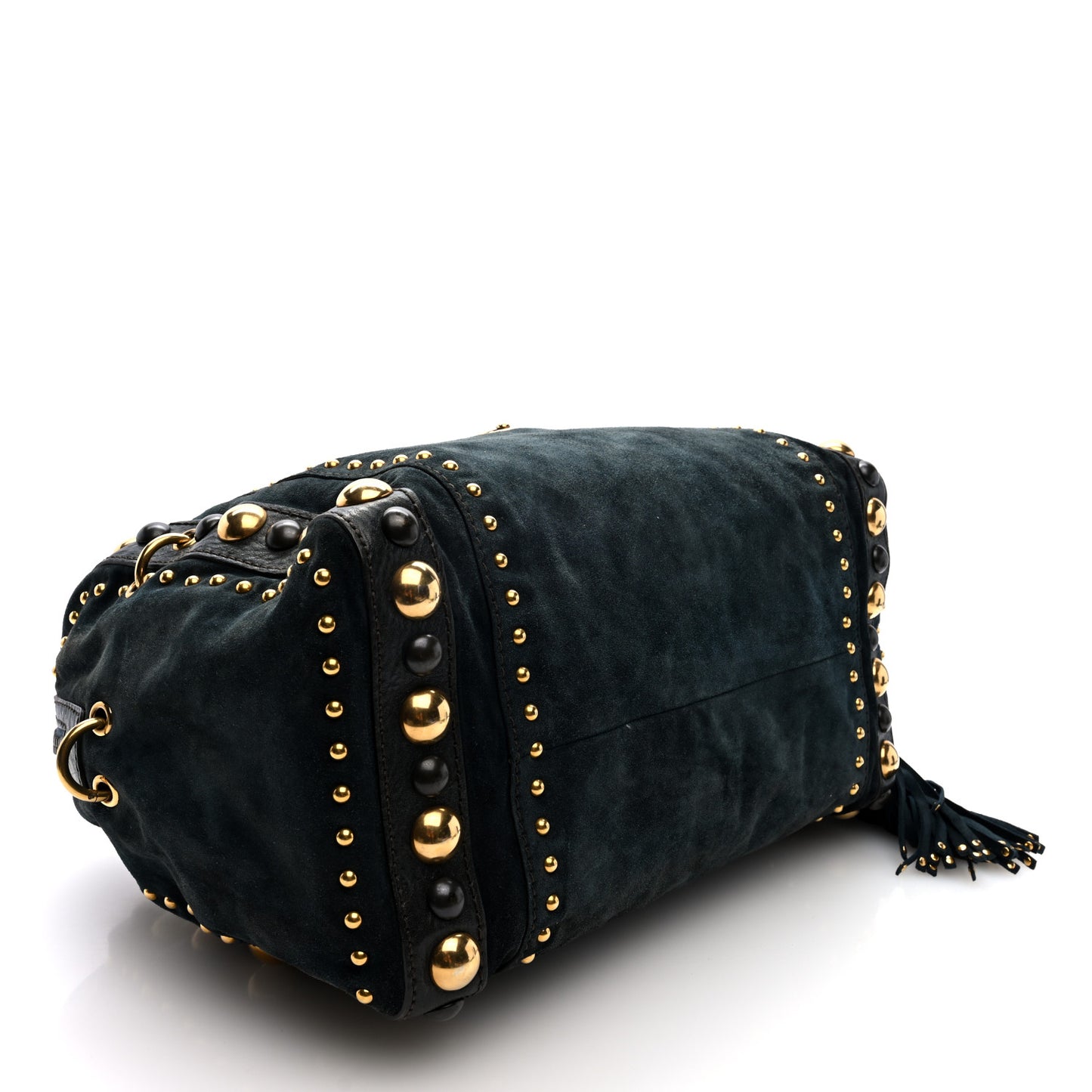 Suede Calfskin Large Babouska Studded Boston Blue