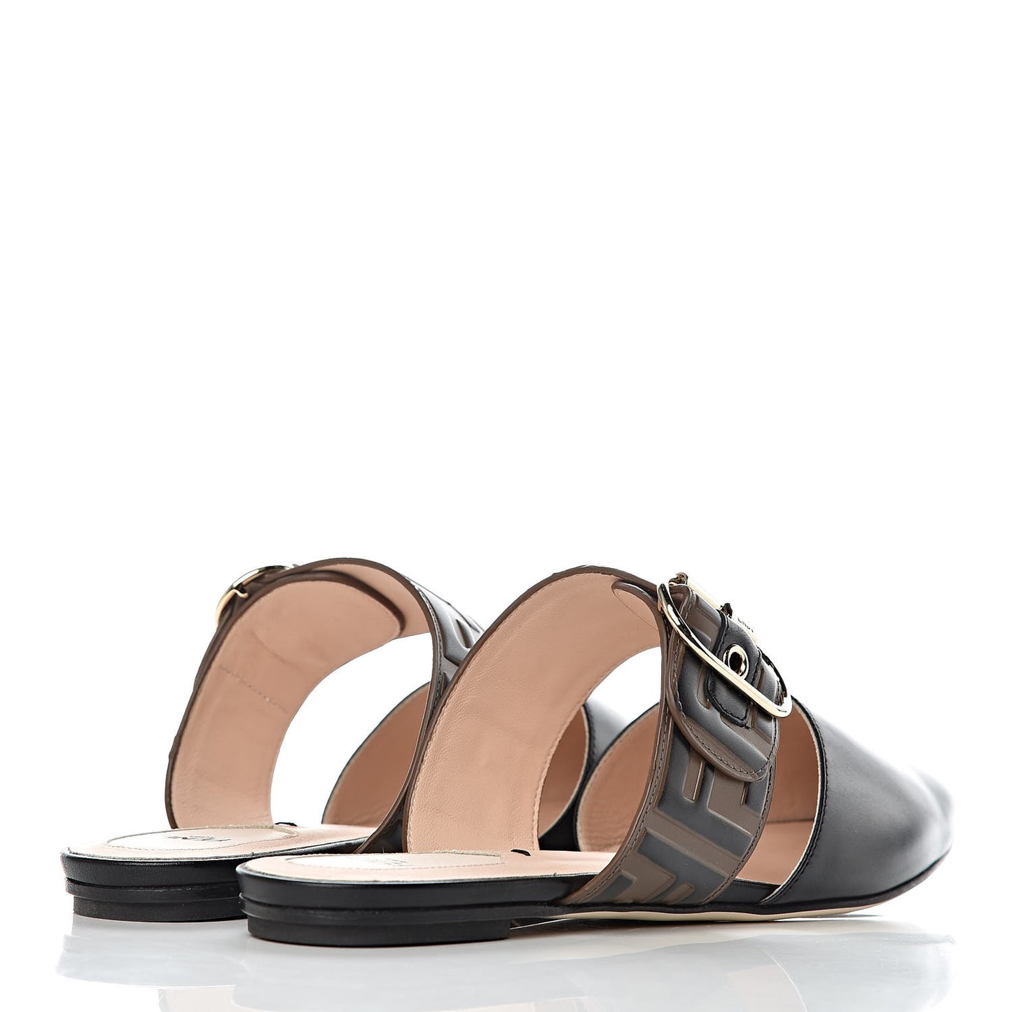 Vitello FF Embossed Buckle Flat Mules 37.5 Maya Black