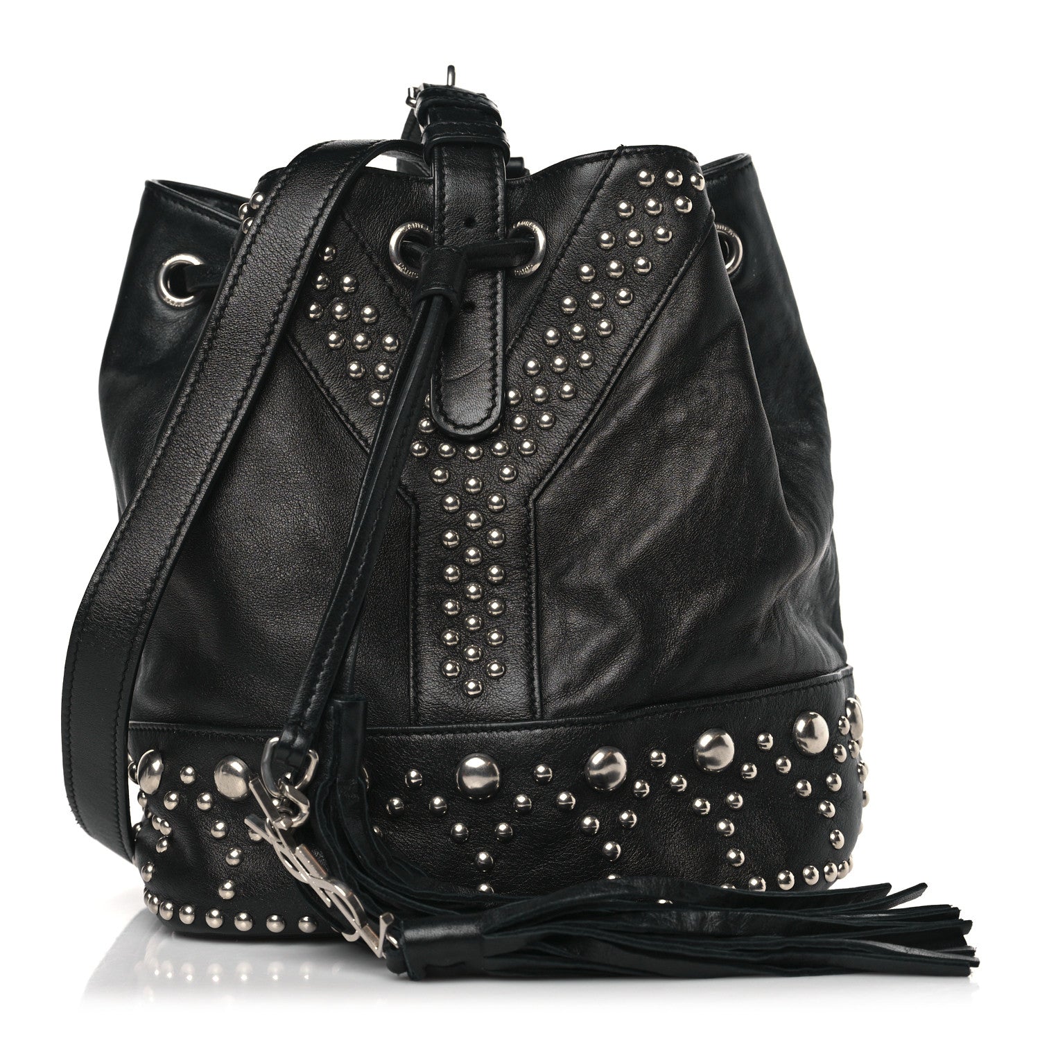 Saint Laurent Calfskin Small Y Studs Bucket Bag Black 1 of 8