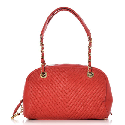 Chanel Wrinkled Lambskin Chevron Quilted Surpique Bowler Red 1 of 6