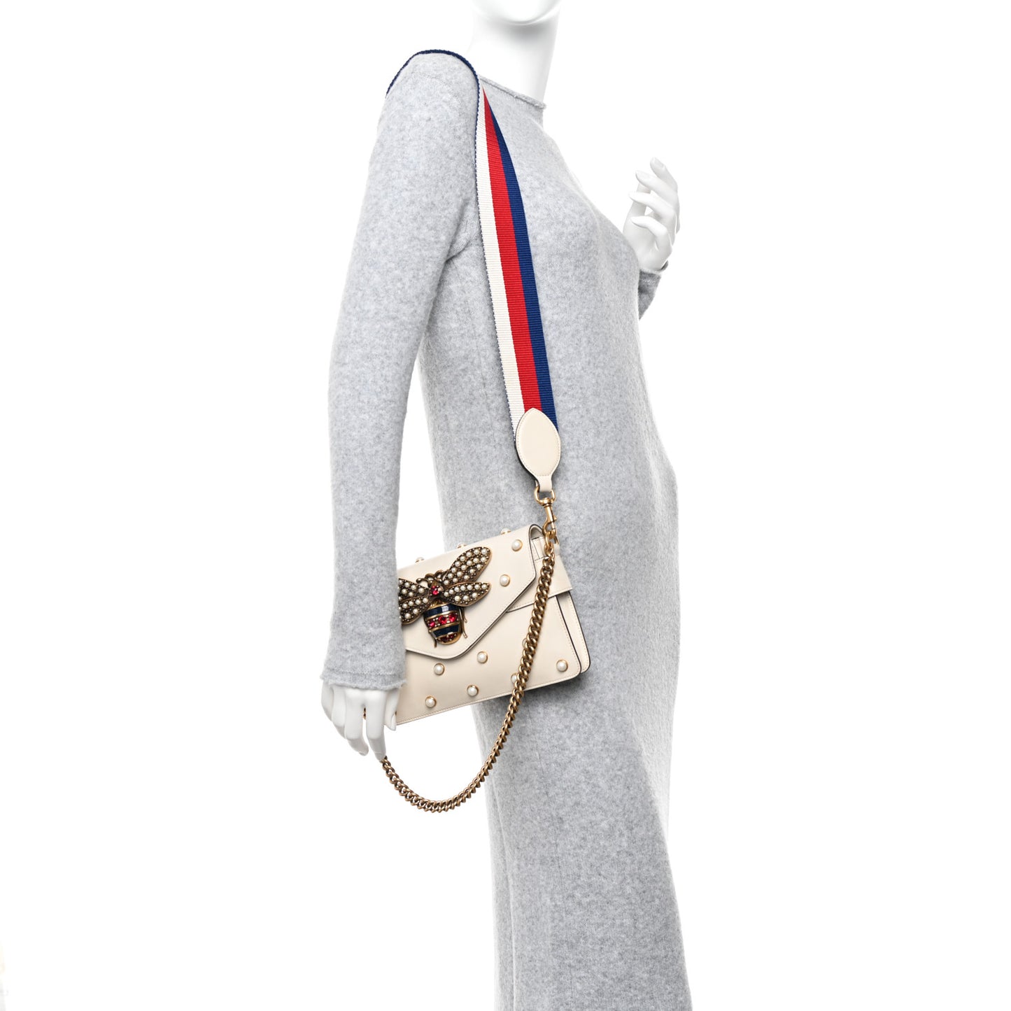 Nappa Pearl Studded Mini Queen Margaret Broadway Shoulder Bag Mystic White