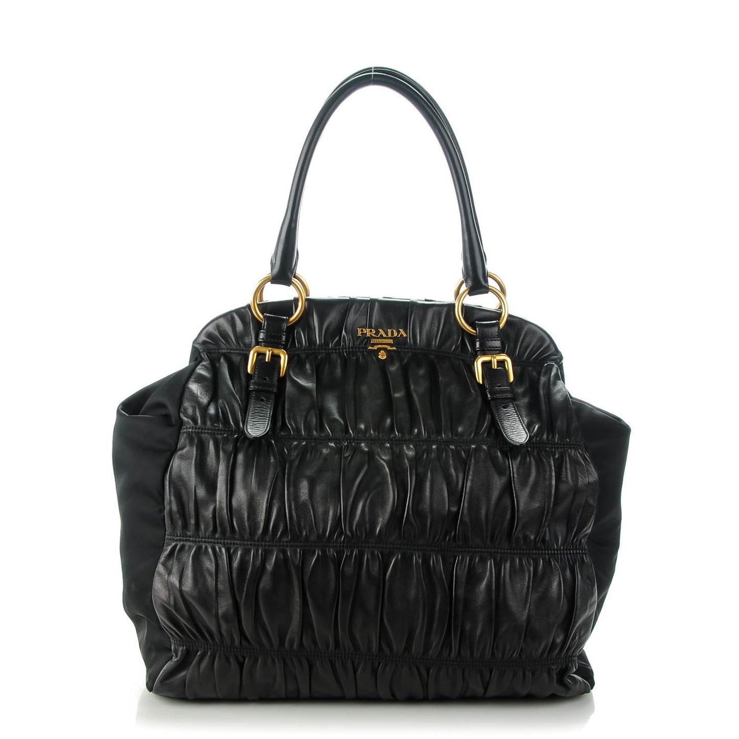 Tessuto Nylon Nappa Gaufre Shoulder Bag Nero Black