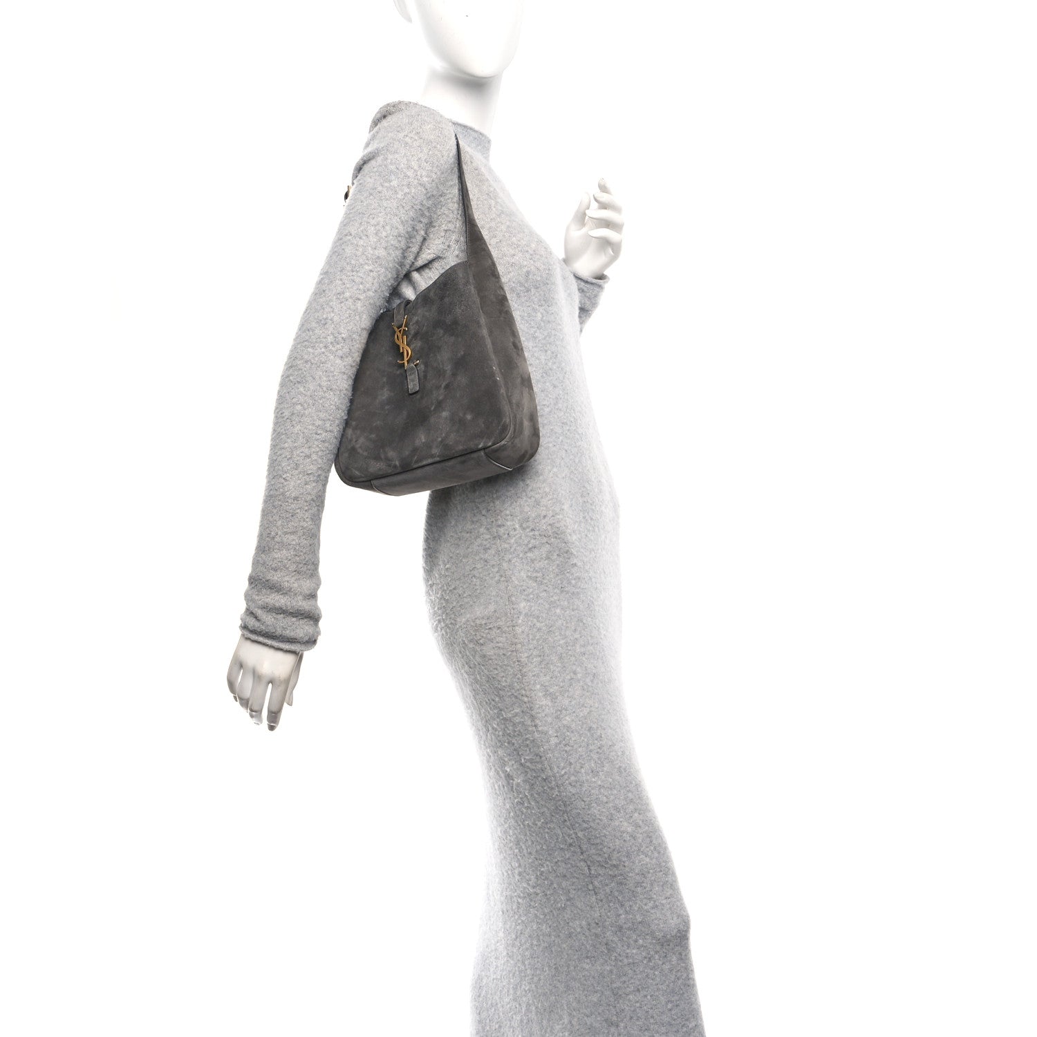 Saint Laurent Suede Small Le 5 A 7 Soft Hobo Urban Grey 2 of 14
