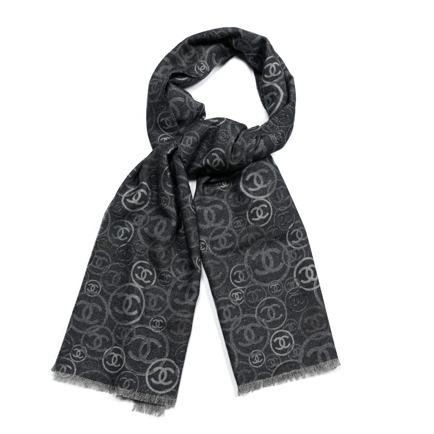 Chanel Cashmere Quilted Print CC Scarf Grey Multicolor 5 of 5