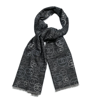 Chanel Cashmere Quilted Print CC Scarf Grey Multicolor 5 of 5
