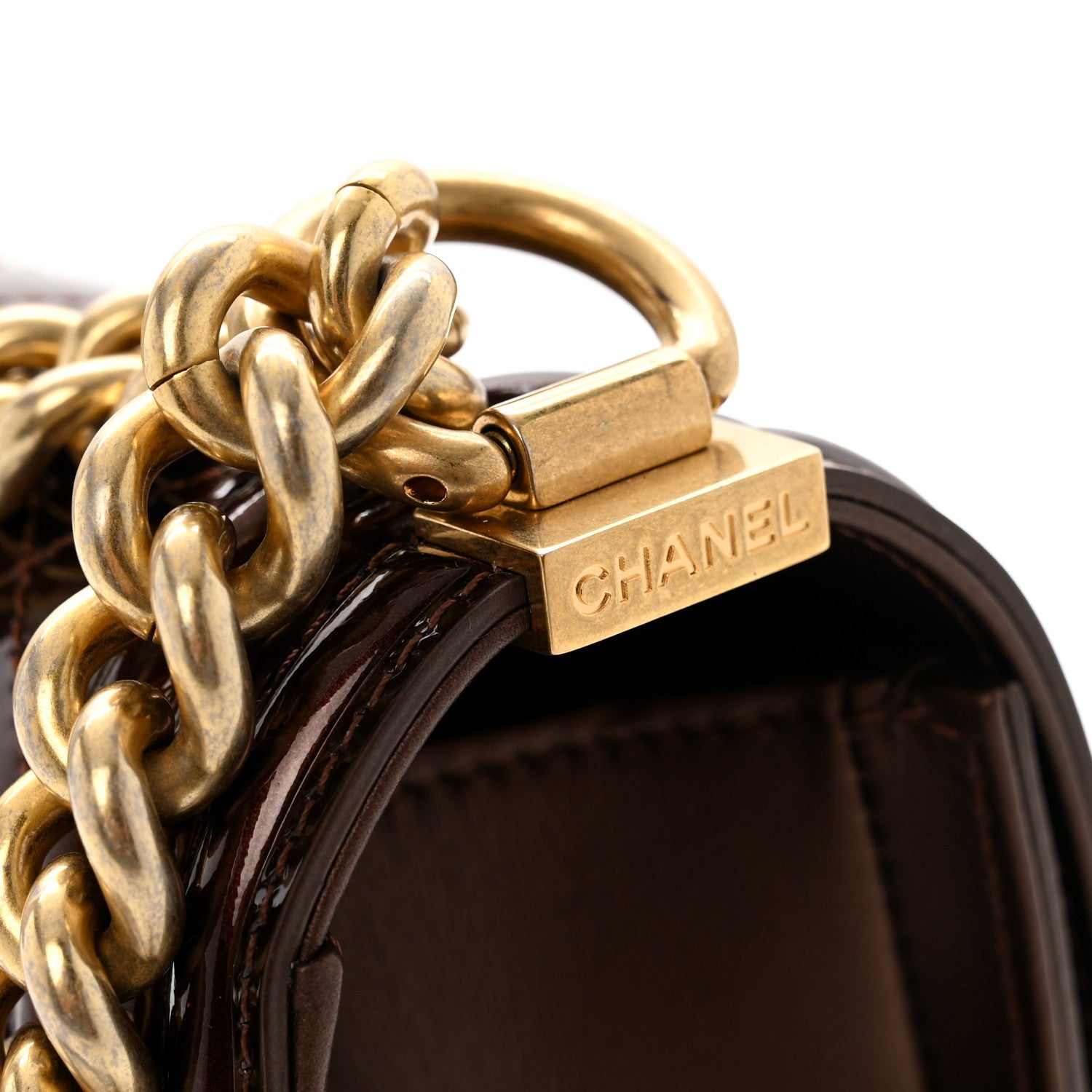 Chanel Metallic Patent Calfskin Quilted Medium Boy Flap Brown 11 of 12