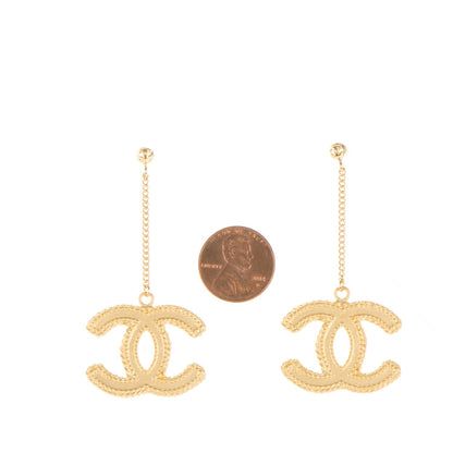 Chanel CC Drop Earrings Matte Gold 2 of 5