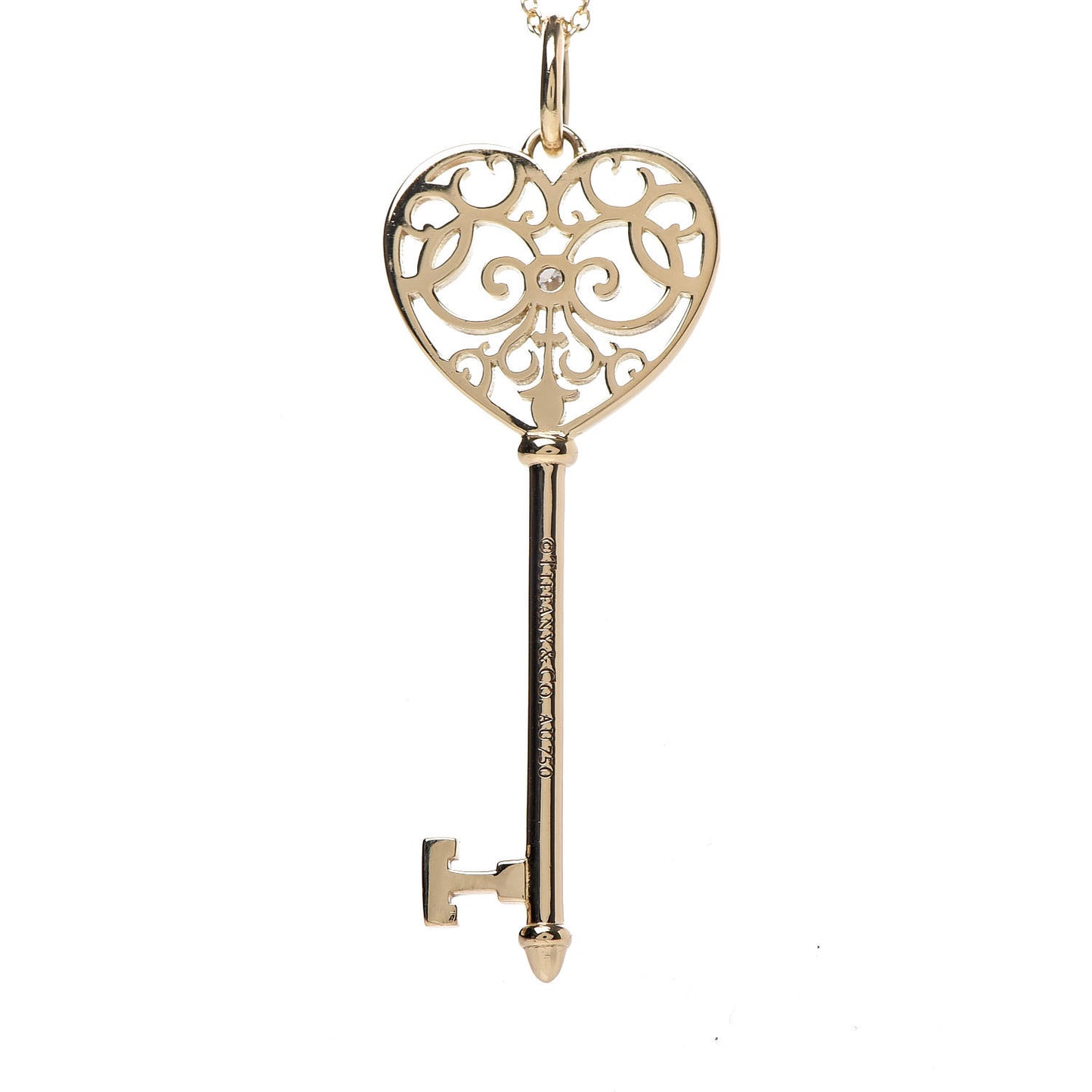 18K Yellow Gold Diamond Enchant Heart Key Pendant Necklace