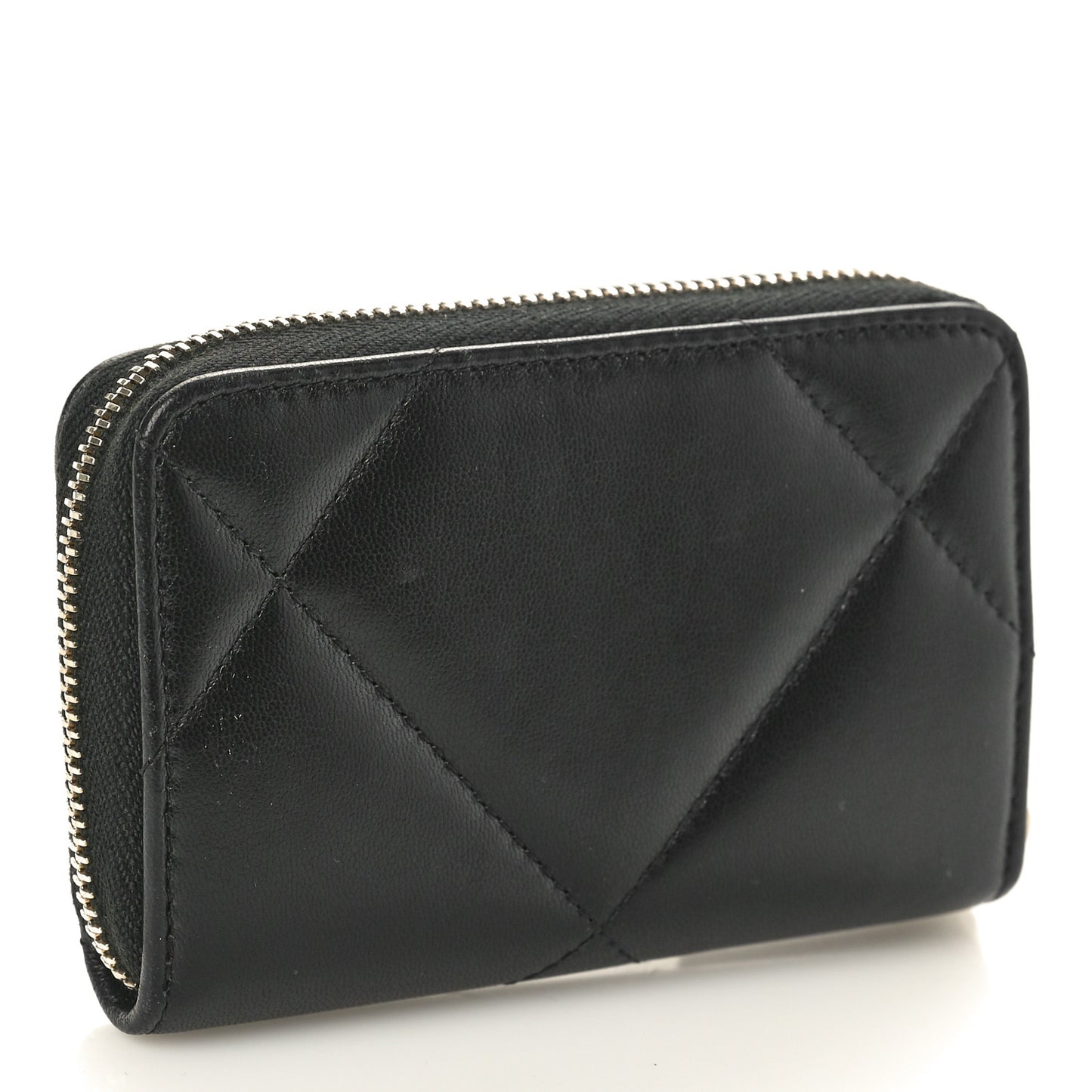 Lambskin Quilted Chanel 19 Zip Around Coin Purse Wallet Black