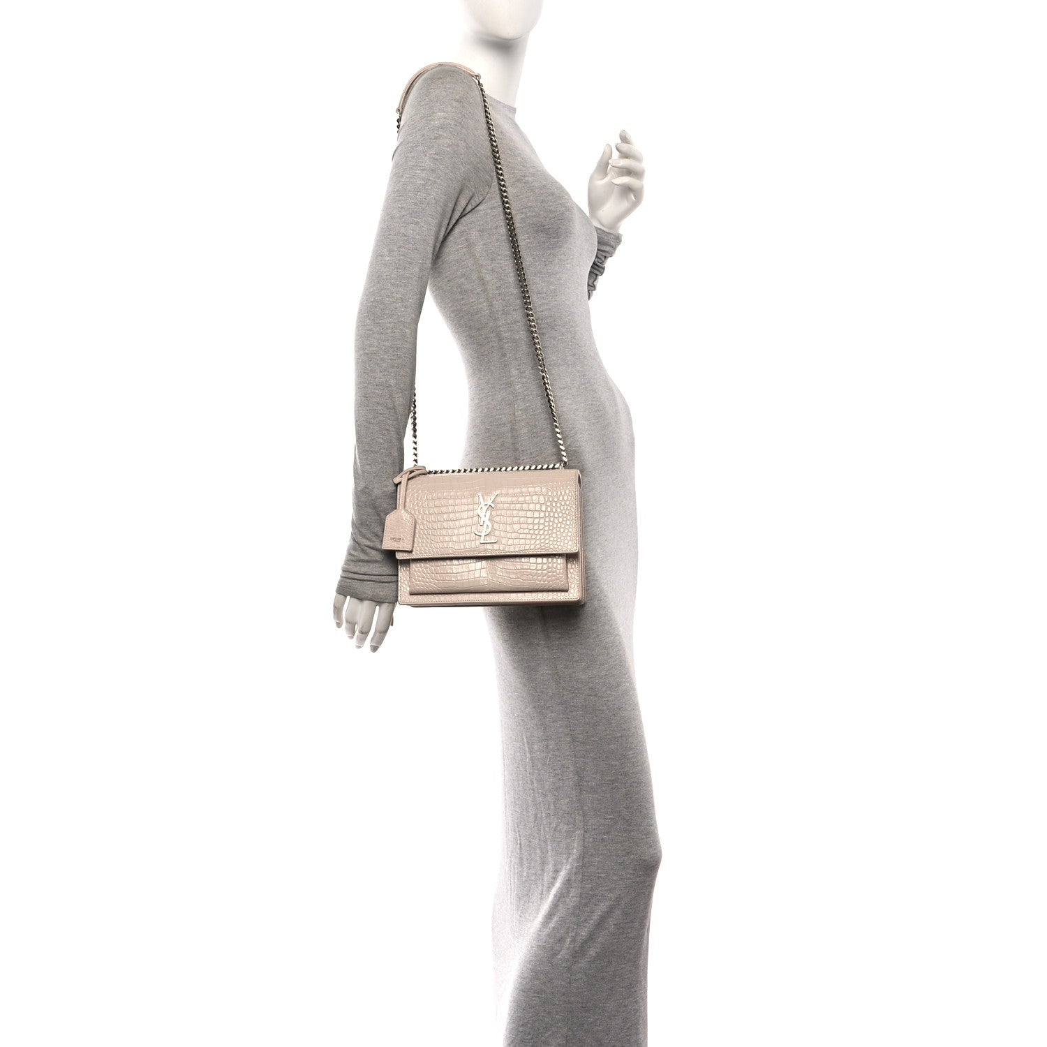 Saint Laurent Calfskin Crocodile Embossed Medium Monogram Sunset Rose Antic 2 of 15
