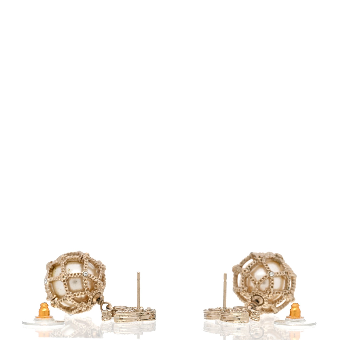 Pearl Caged CC Drop Earrings Gold