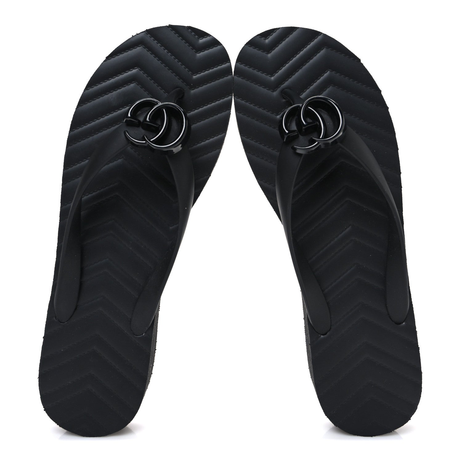 Gucci Rubber Chevron Womens GG Thong Sandals 39 Black 2 of 10