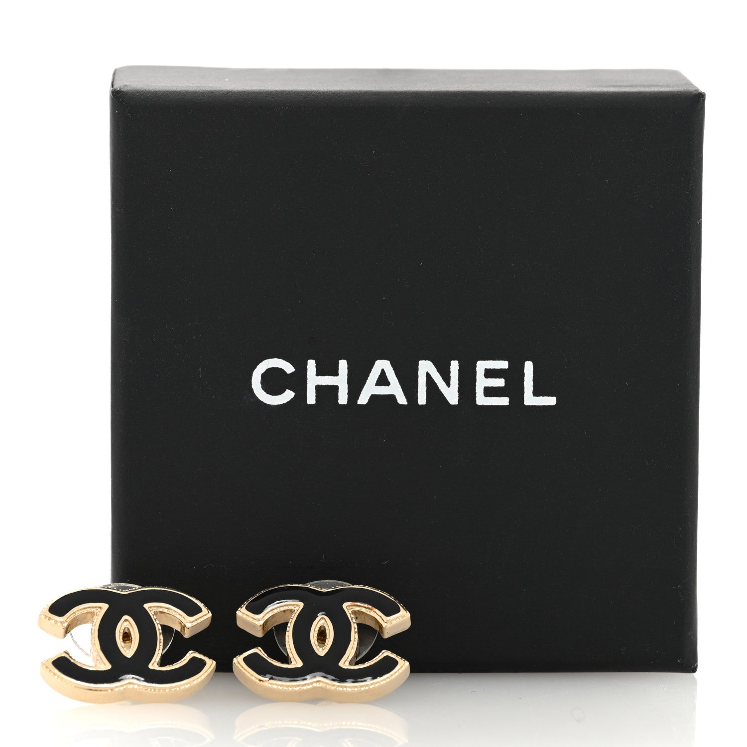 Chanel Metal Enamel CC Earrings Black Gold 5 of 5