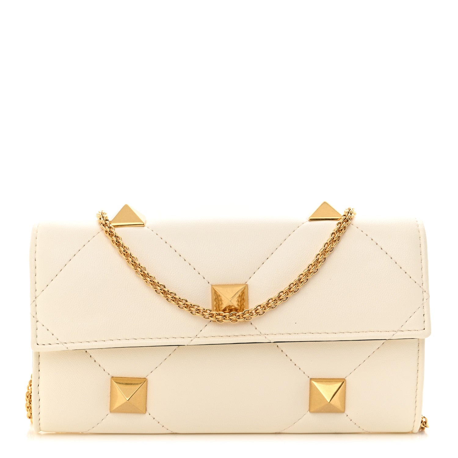 Valentino Garavani Nappa Roman Stud Wallet on Chain Ivory 1 of 14