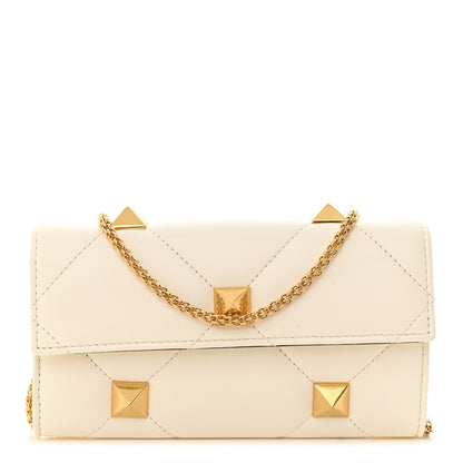 Valentino Garavani Nappa Roman Stud Wallet on Chain Ivory 1 of 14