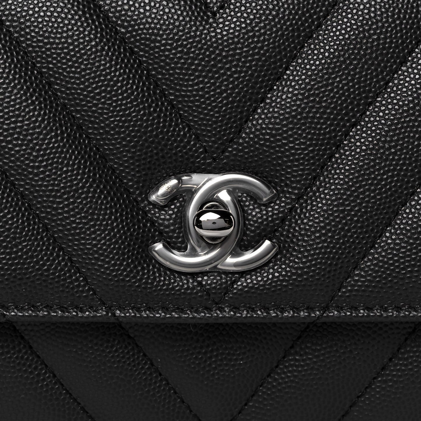 Caviar Chevron Quilted Mini Coco Handle Flap Dark Grey