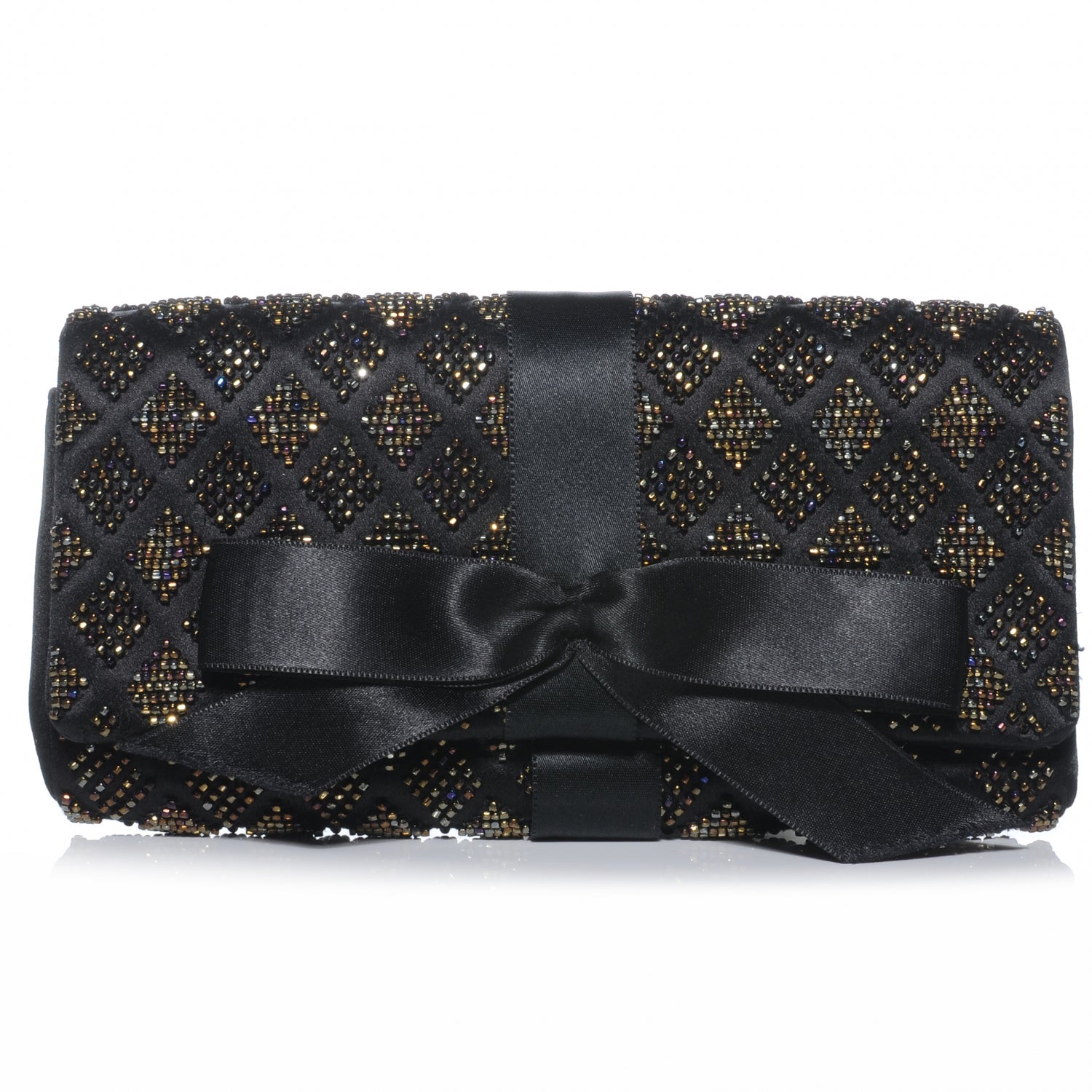 Chanel Satin Beaded Ribbon Bow Clutch Black 1 of 7