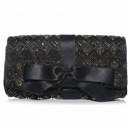 Chanel Satin Beaded Ribbon Bow Clutch Black 1 of 7