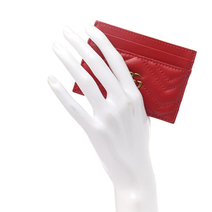Gucci Calfskin Matelasse GG Marmont Card Holder Hibiscus Red 2 of 6