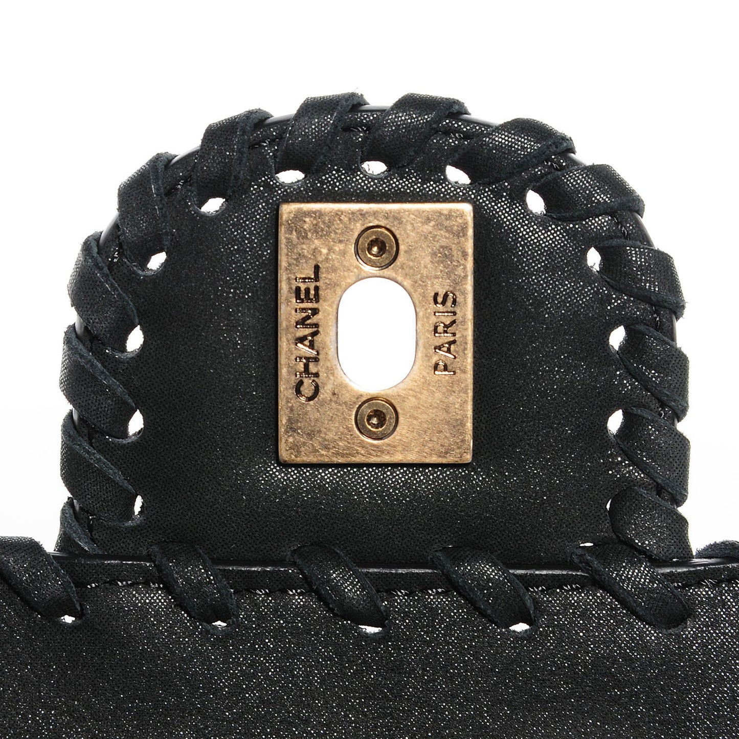 Metallic Calfskin Small Happy Stitch Flap Black