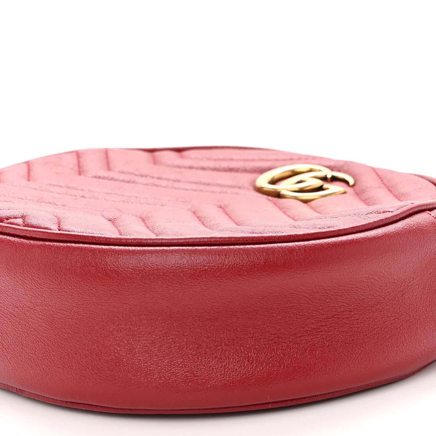 Gucci Glazed Calfskin Matelasse Heart Mini GG Marmont Round Shoulder Bag Romantic Cerise 10 of 10