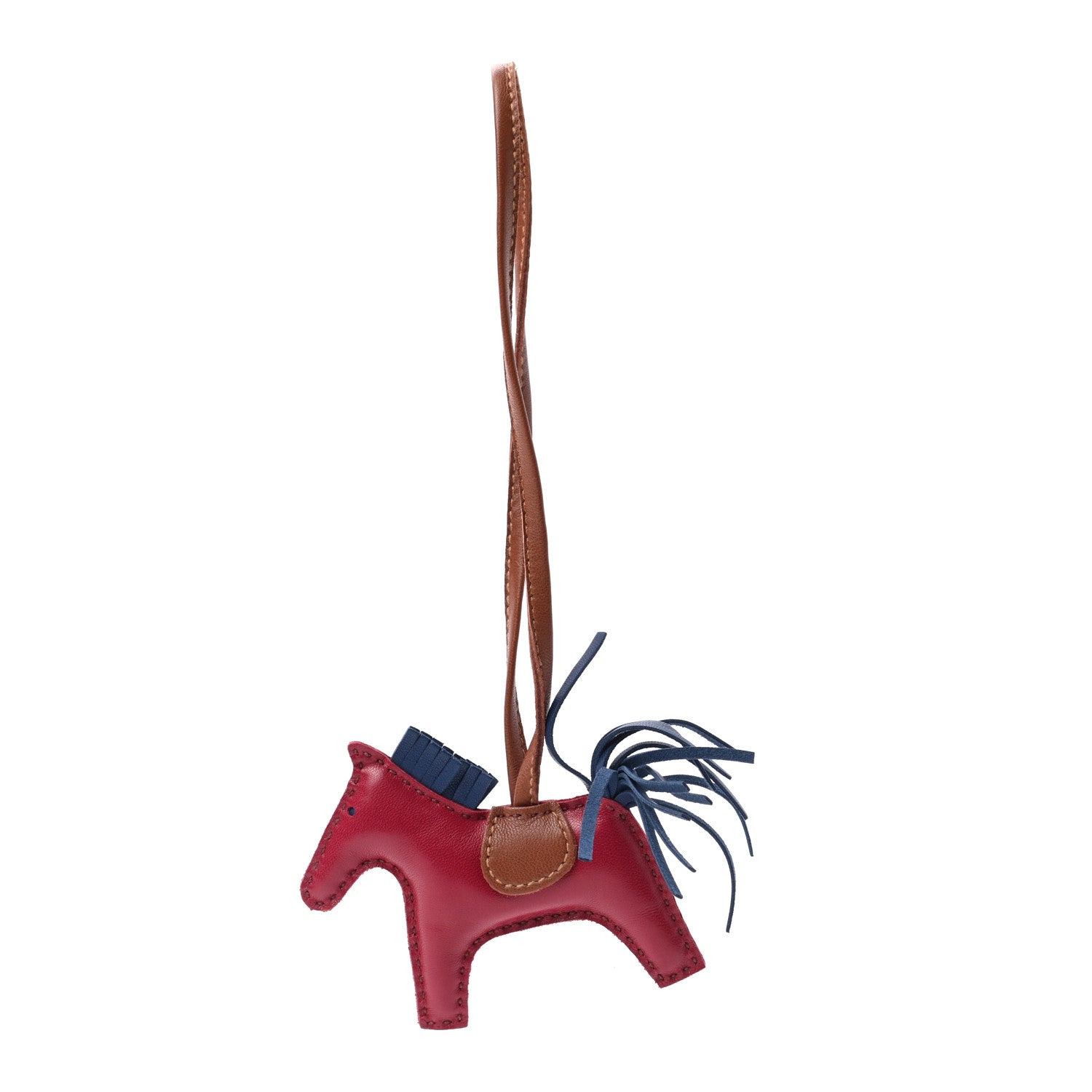 Hermes Milo Lambskin Grigri Rodeo Horse Bag Charm PM Rubis Bleu De Malte Fauve 1 of 3