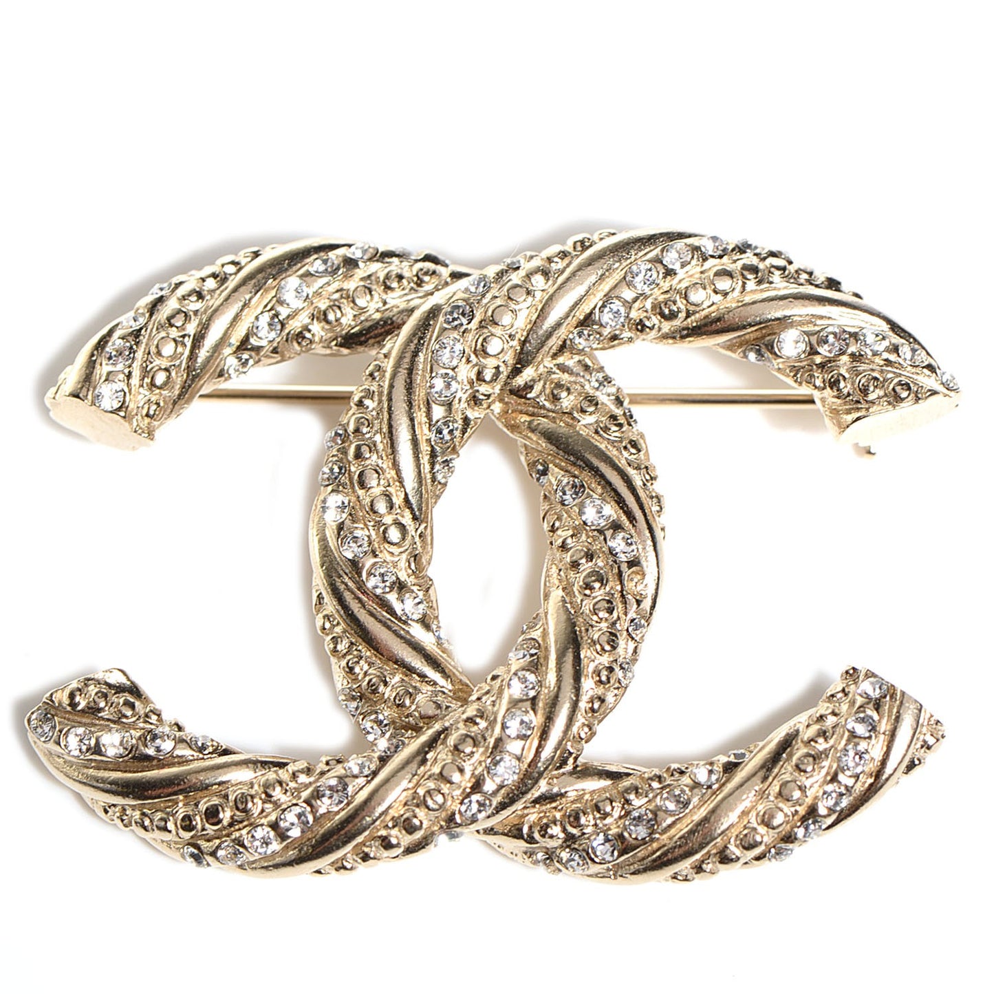 Crystal Twisted CC Brooch Light Gold