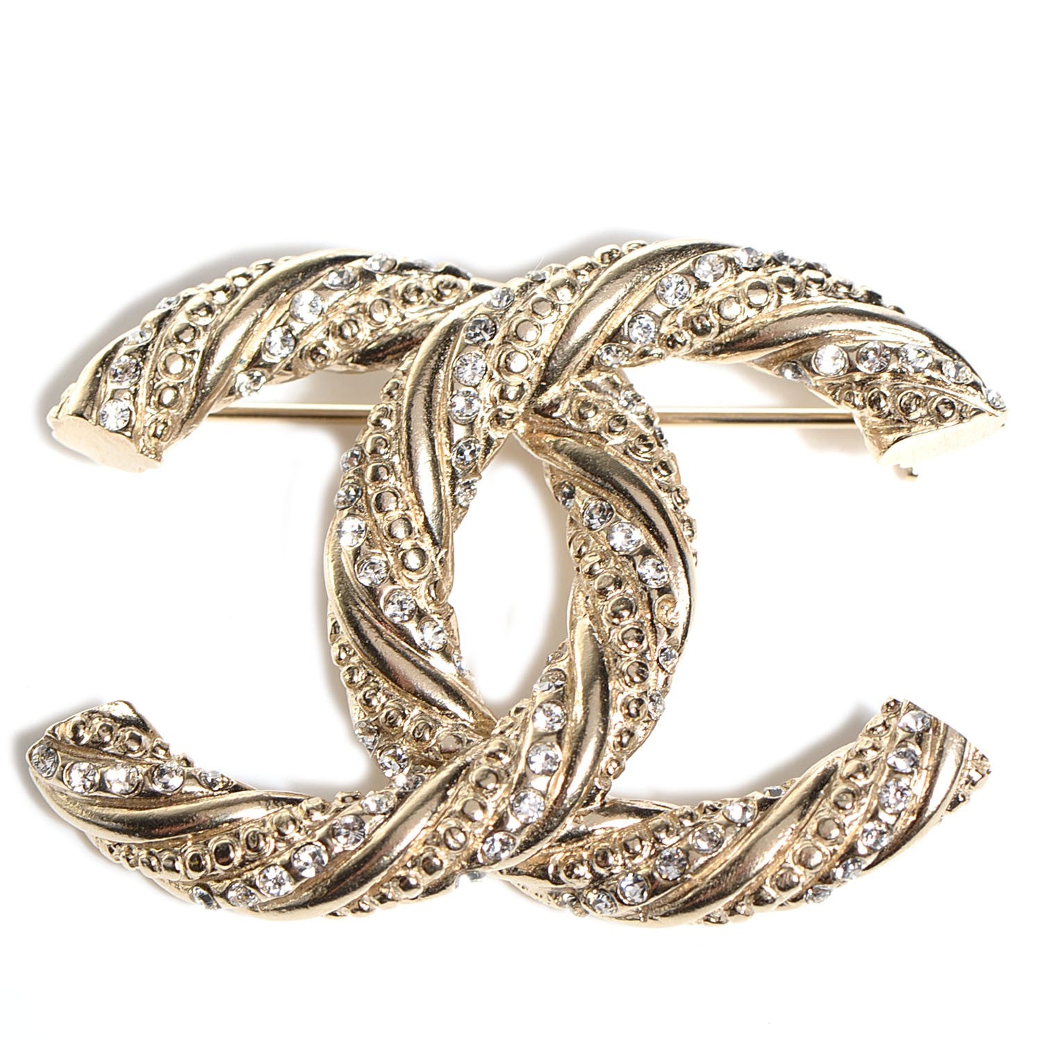Chanel Crystal Twisted CC Brooch Light Gold 1 of 5