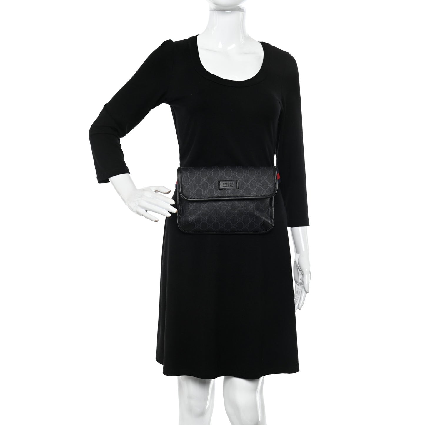 GG Supreme Monogram Web Slim Belt Bag Black Grey