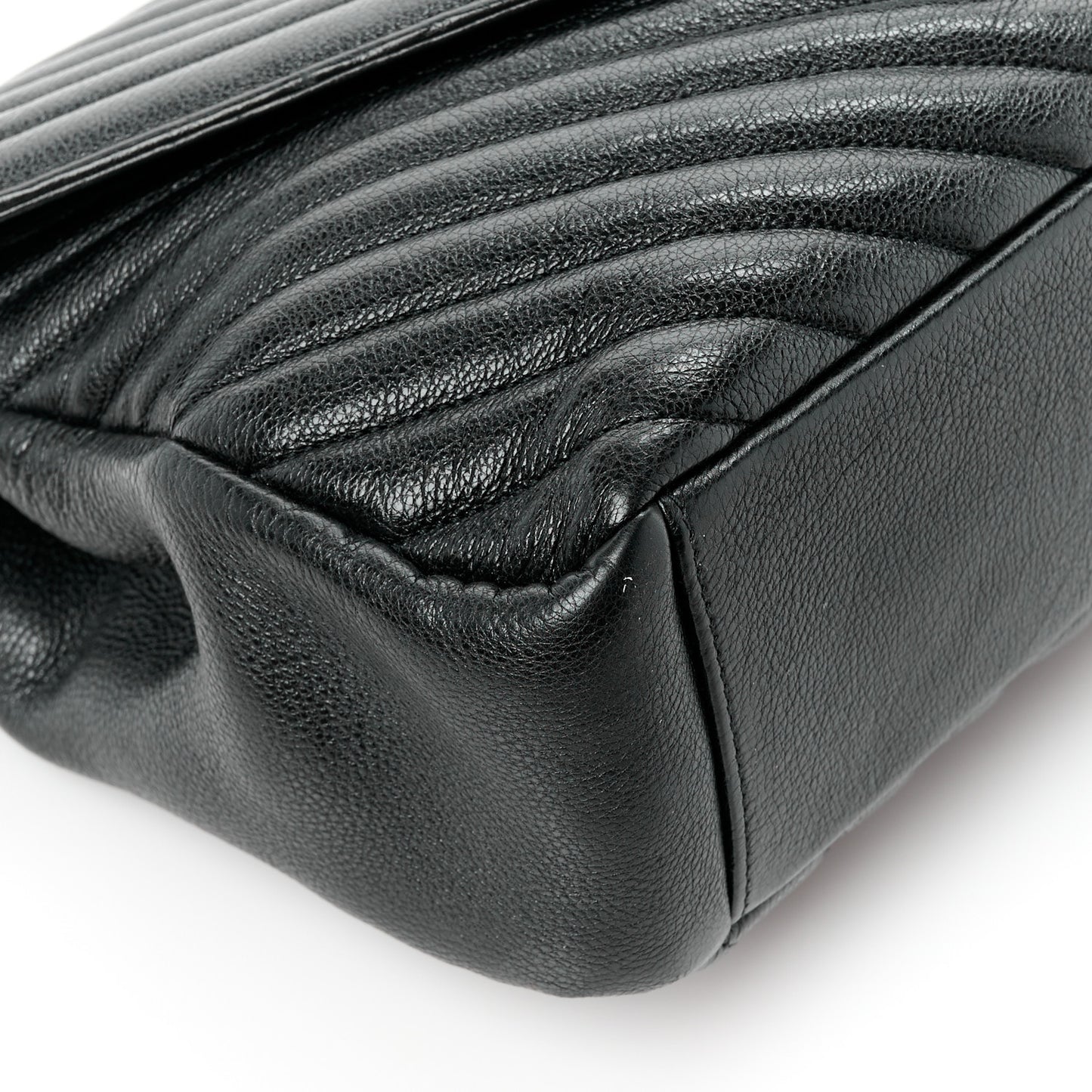 Sheepskin Matelasse Chevron Monogram Large College Satchel Black