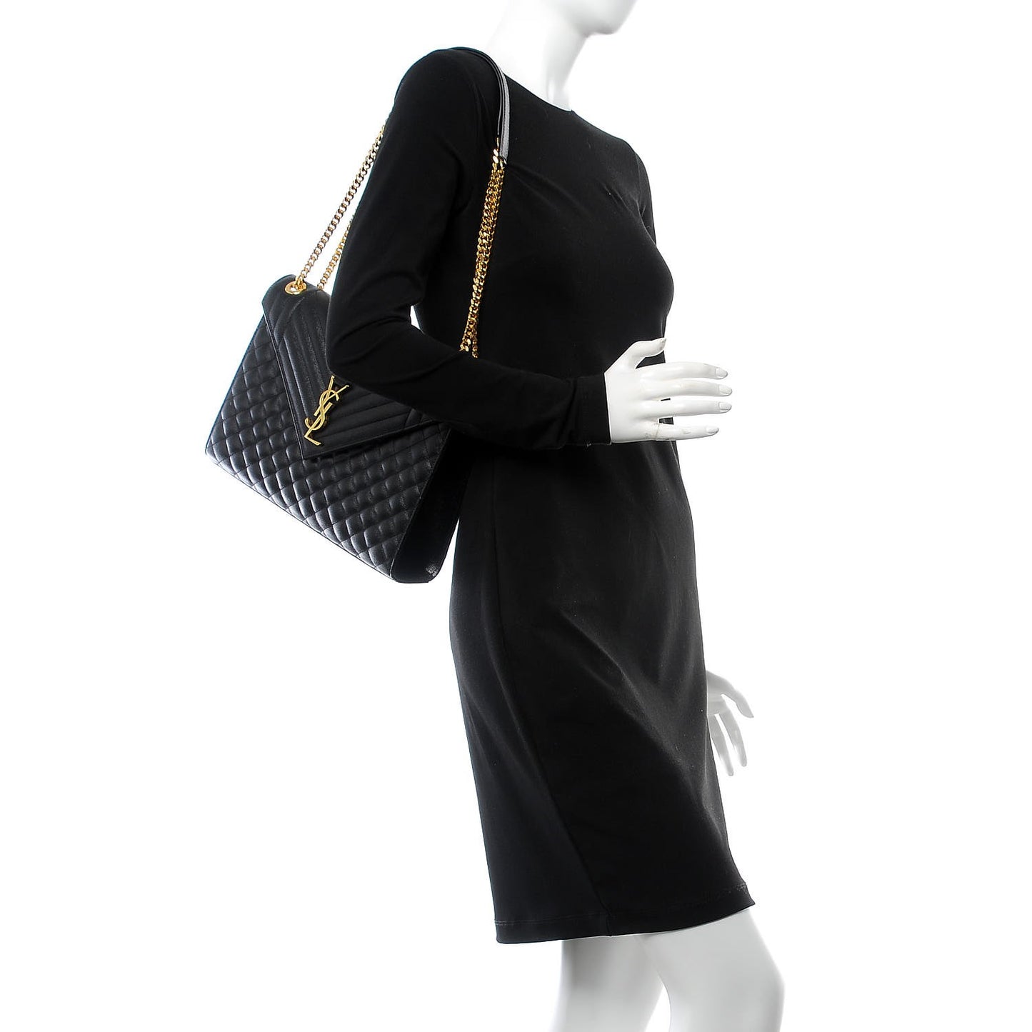 Grain De Poudre Textured Mixed Matelasse Large Triquilt Monogram Satchel Black