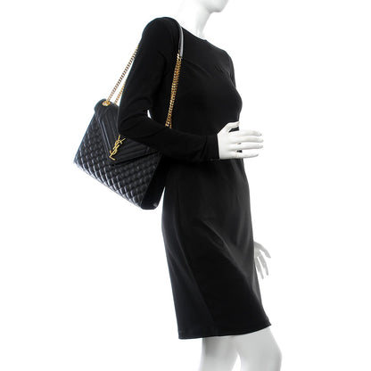 Saint Laurent Grain De Poudre Textured Mixed Matelasse Large Triquilt Monogram Satchel Black 2 of 9